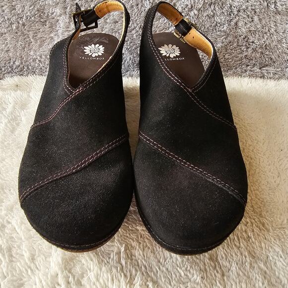 Yellow Box Women's Bardene Platform Wedge Leather Slingback Mules Size 7.5 Black - Picture 2 of 5